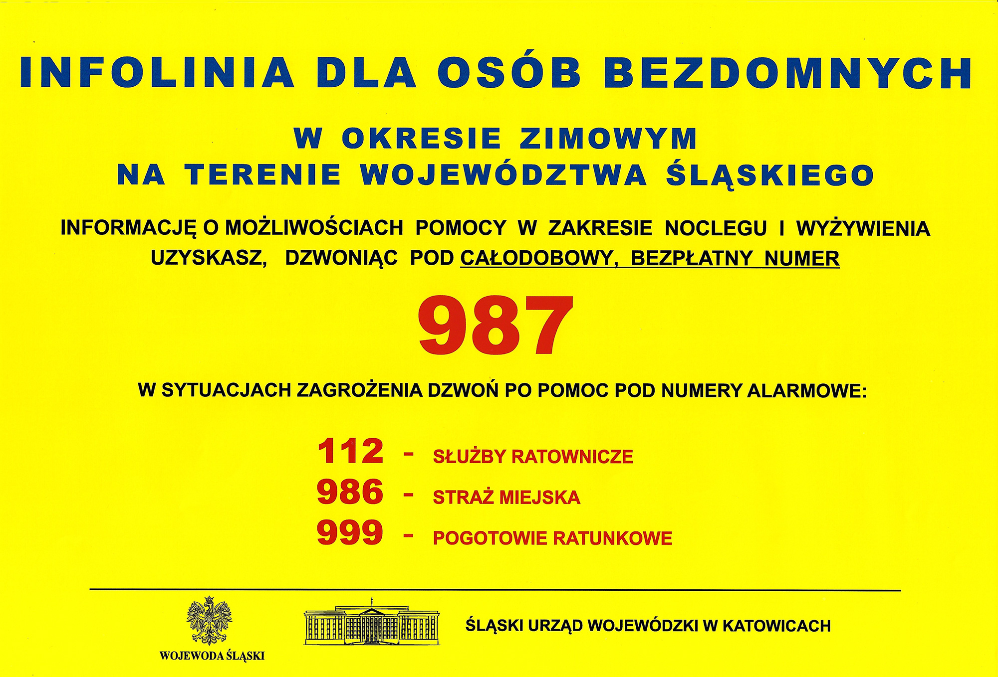 Informacja o&nbsp;numerze telefonu dla bezdomnych w&nbsp;okresie zimowym