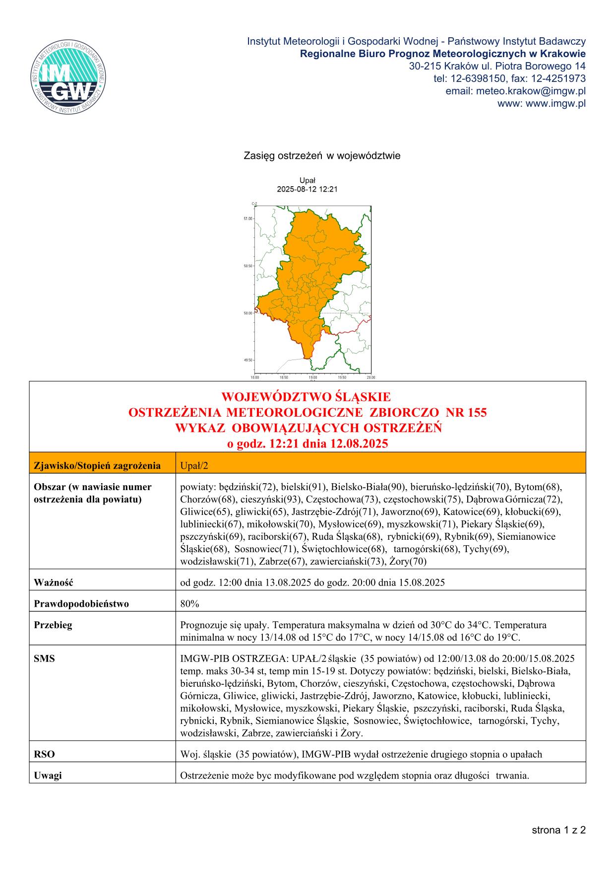informacja o&nbsp;ostrzeżeniach meteorologicznych - upał