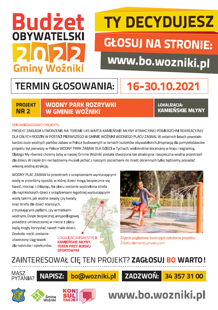 plakat budżetu obywatelskiego promujący budowę wodnego placu zabaw