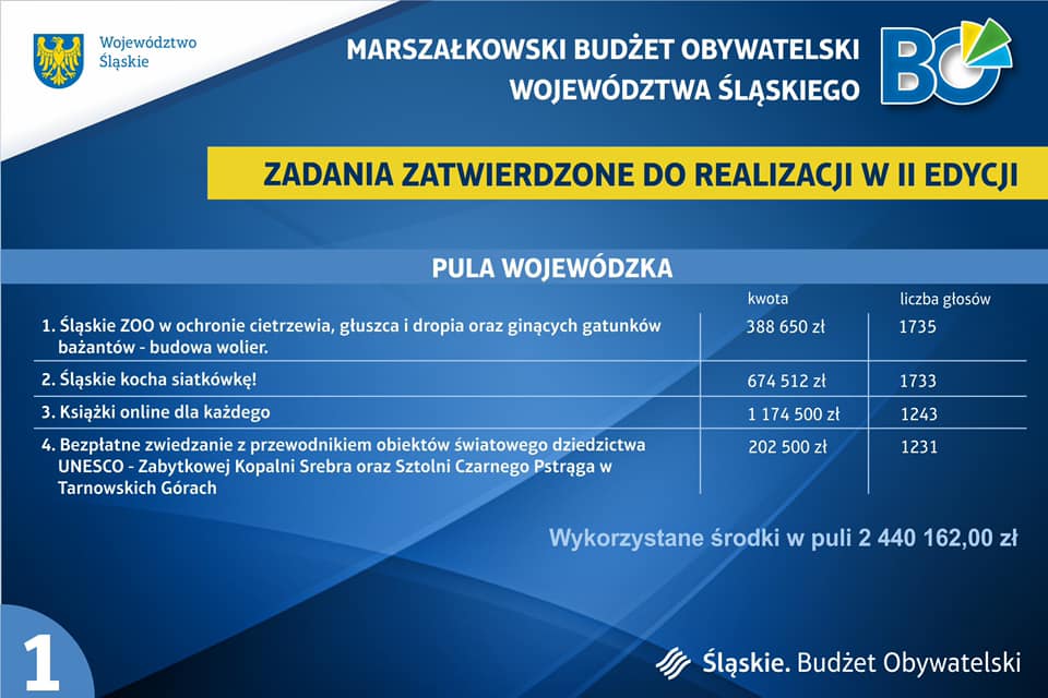 tabela z zadaniami zatwierdzonymi do realizacji w II edycji Marszałkowskiego Budżetu Obywatelskiego