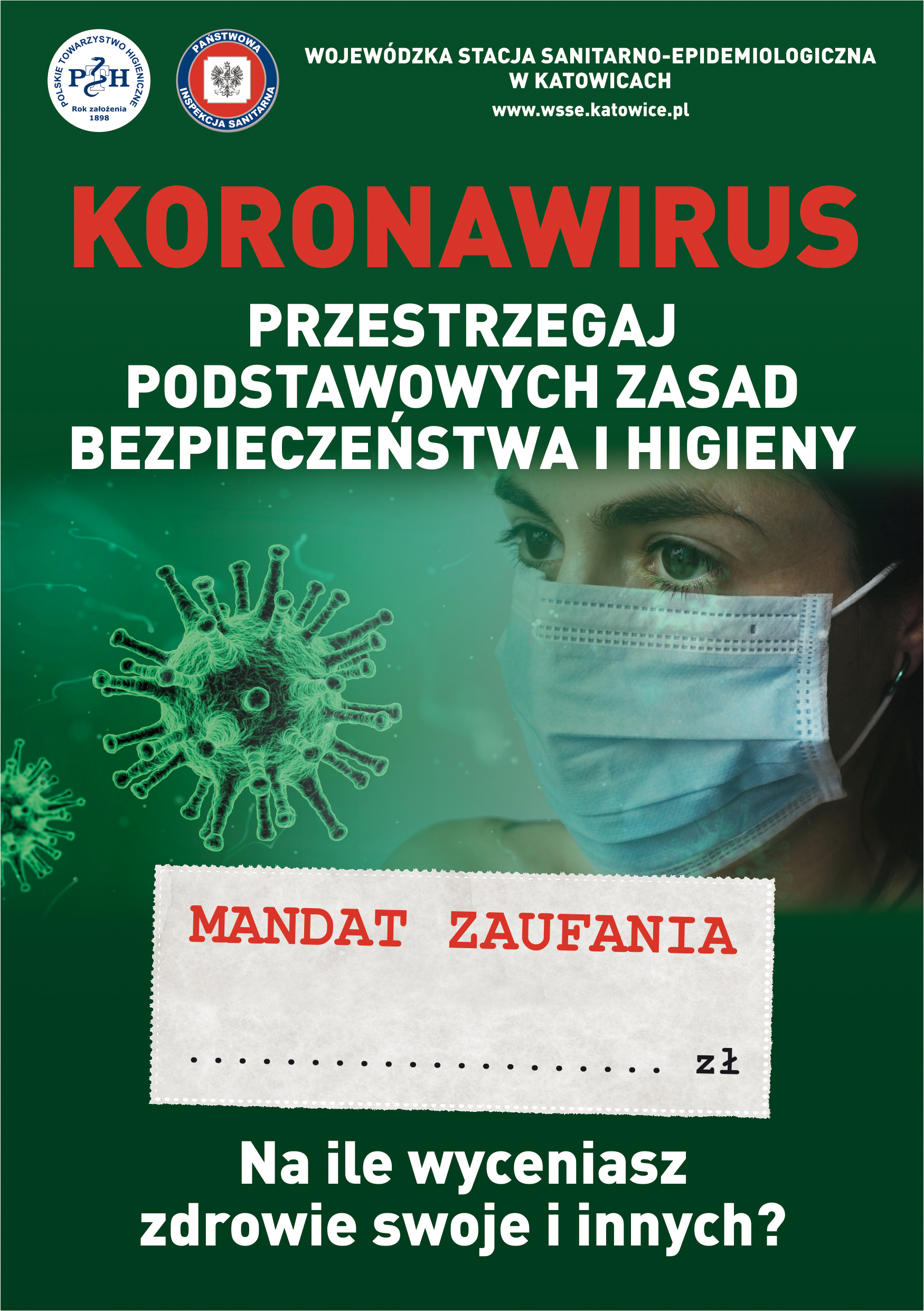 ulotka informująca o przestrzeganiu zasad bezpieczeństwa w dobie koronowirusa