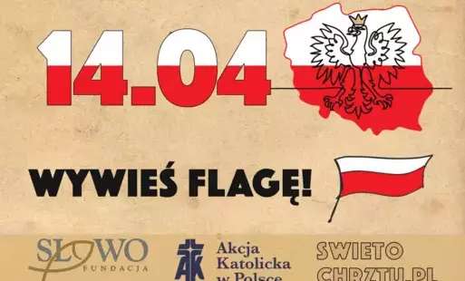 Widoczne są symbole narodowe: flaga Polski, godło w zarysie mapy kraju oraz hasło „Wywieś flagę!”. Grafika zachęca do uczczenia rocznicy Chrztu Polski poprzez wywieszenie barw narodowych. U dołu znajdują się logotypy organizatorów i adres strony interneto