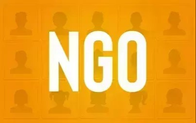 pomarańczowa plansza na niej biały napis wielkie litery NGO